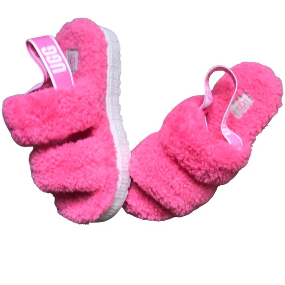UGG Shoes - UGG Fluff Yeah Slides hot pink Australian lambskin with back straps size 8